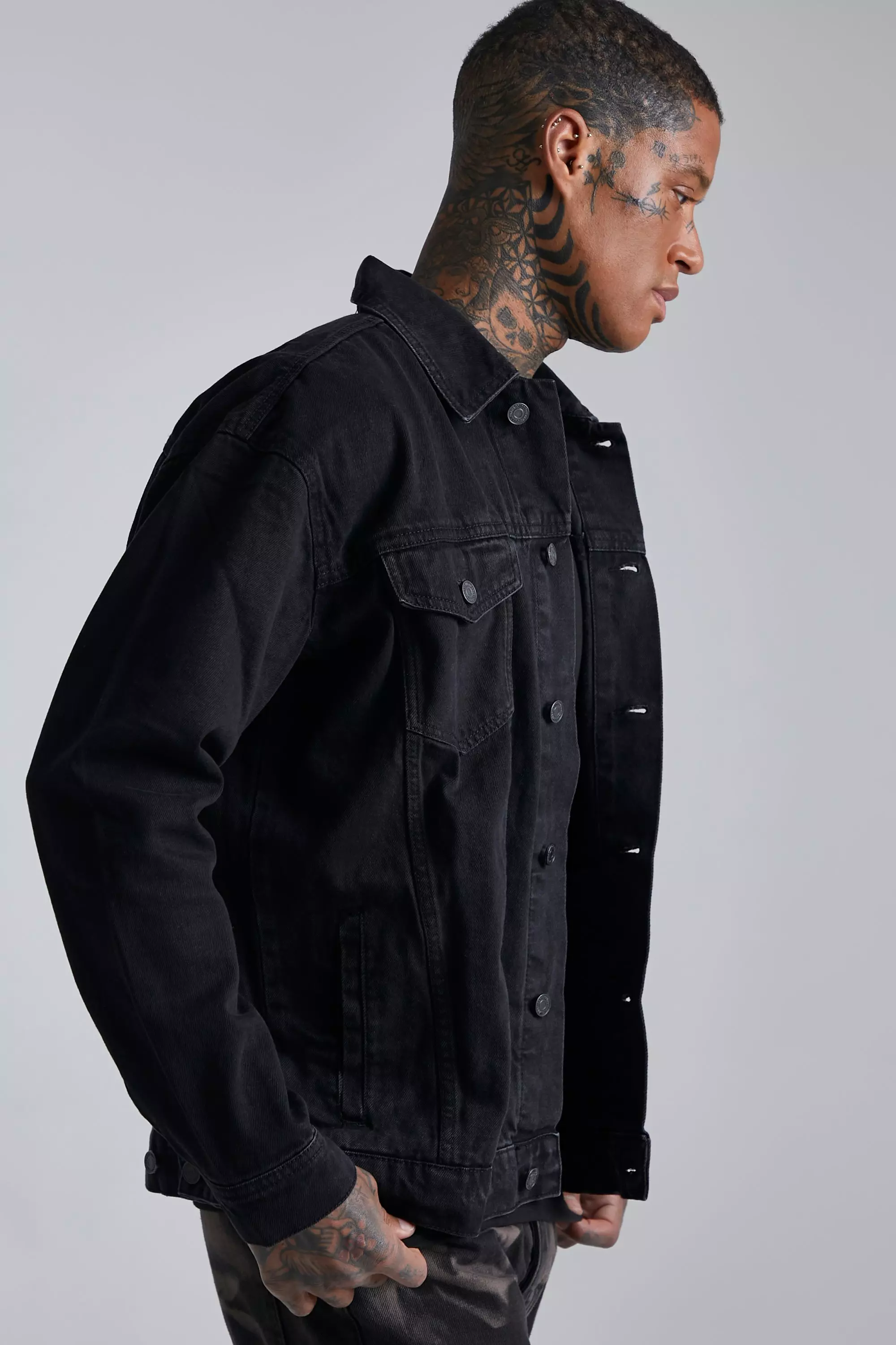 Veste en jean noire oversize hot sale